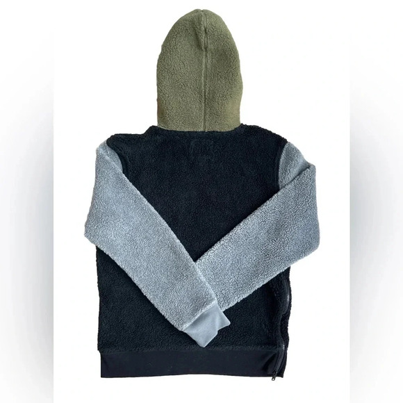 American Eagle Hoodie Sweatshirt Sherpa Fleece Men’s Color Block Black Green S - Picture 2 of 9